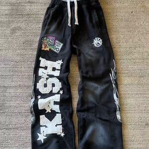Women/Men Black Graphic Sweatpants